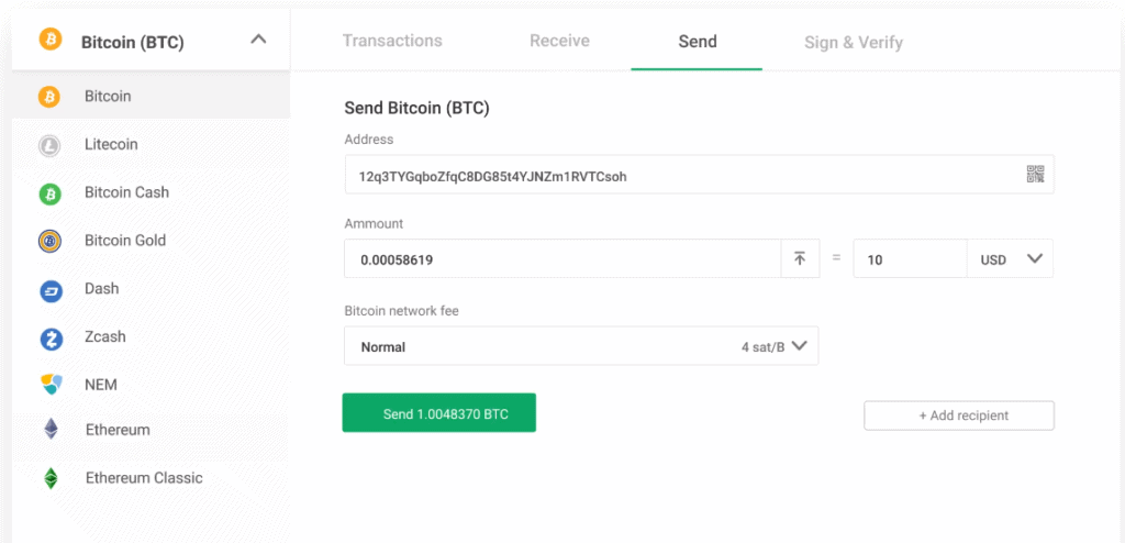 Trezor-Wallet-Browser-App-Bitcoin-Senden