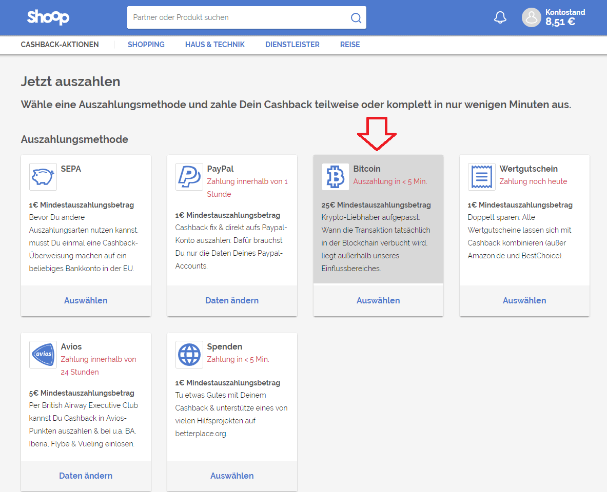 shoop cashback bitcoin verdienen