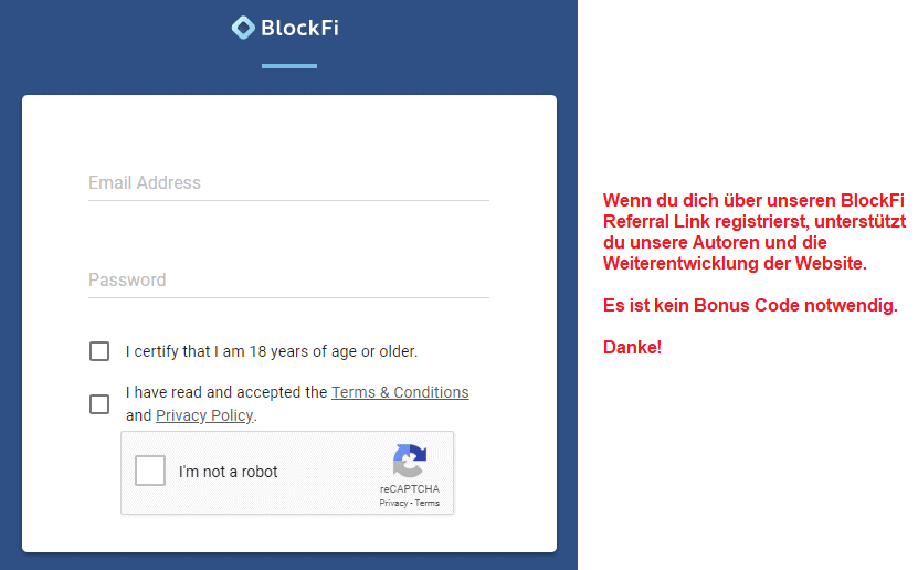 BlockFi Bonus Code eingeben