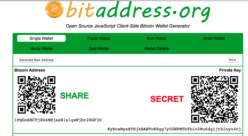 Ein bitcoin Paper Wallet