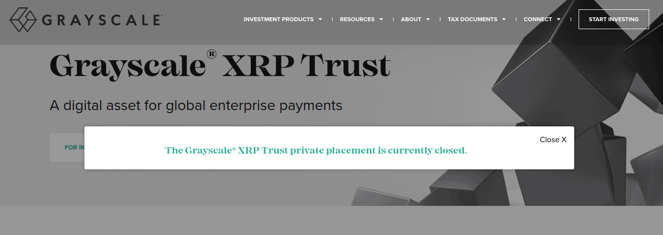 Grayscale XRP Trust Privatplatzierung closed