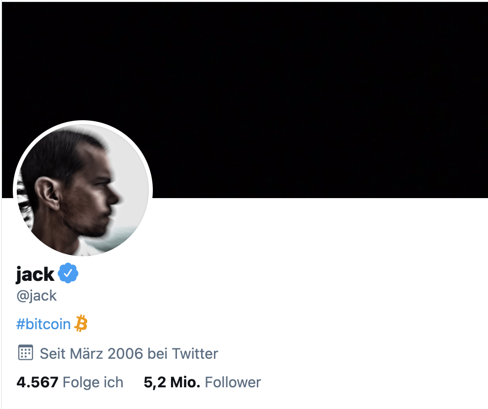 Twitter Profil von Jack Dorsey mit Bitcoin Logo