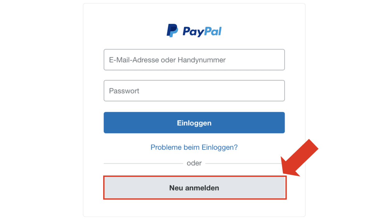 Anmelden bei PayPal