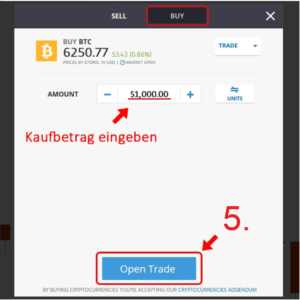 Bitcon Kaufbetrag eingeben eToro
