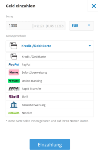 Betrag und Zahlungsart wählen eToro