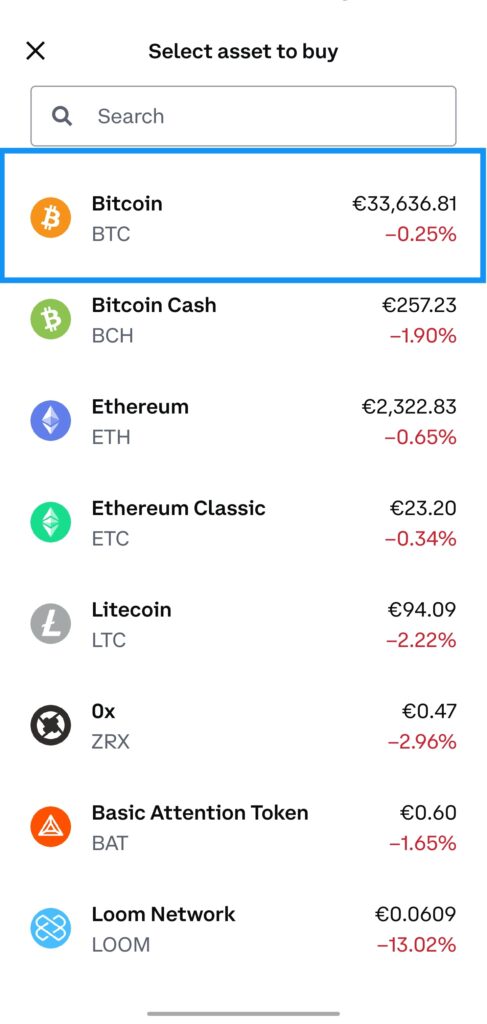 Bitcoin Sparplan auswählen auf Coinbase