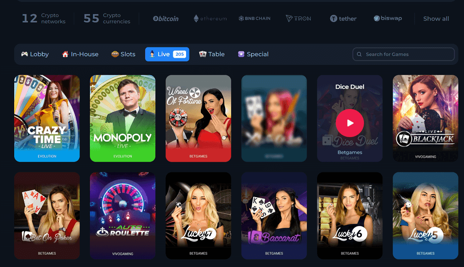 Live Casino Angebot bei Betfury