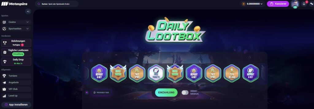 Metaspins Tägliche Lootboxen