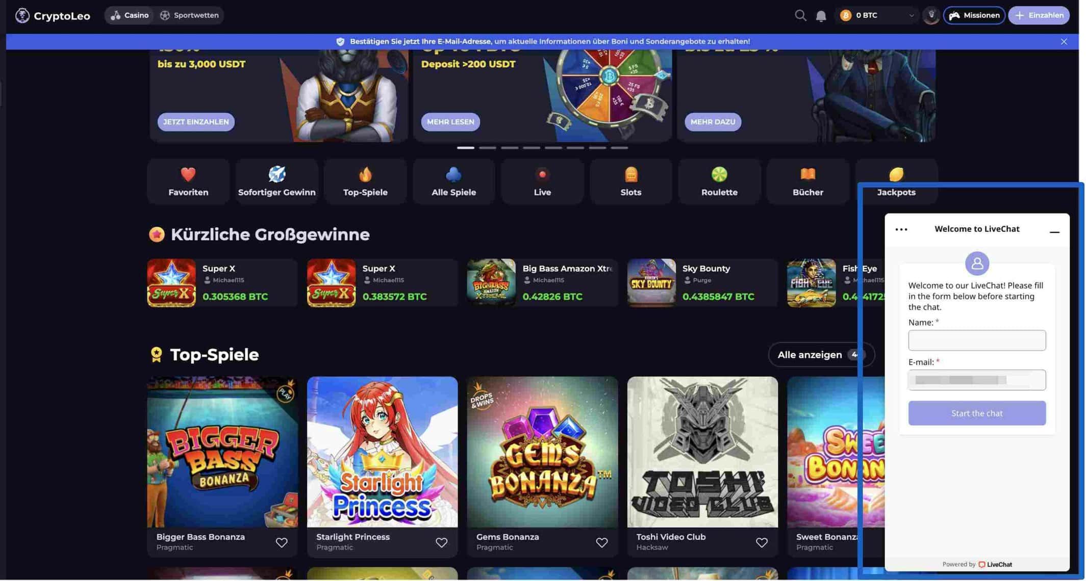 Kundensupport fenster im CryptoLeo Casino