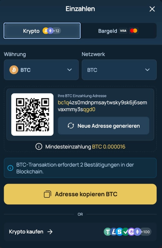 Krypto einzahlen bei FortuneJack