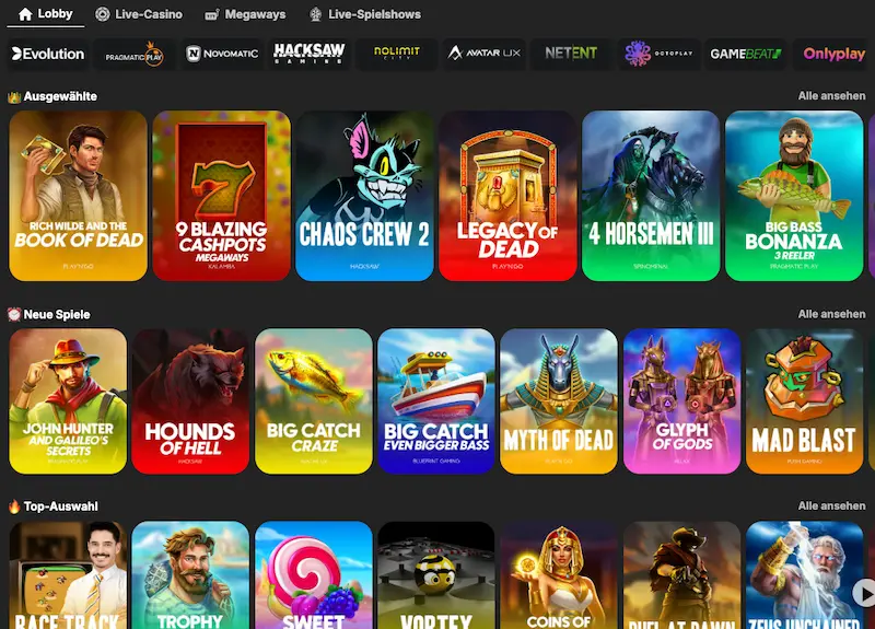 Betblast casino hat eine große Spieleauswahl