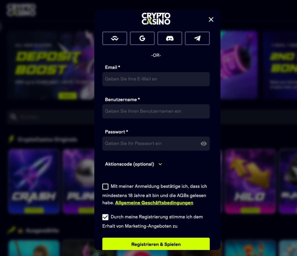 Cryptocasino Registrierung