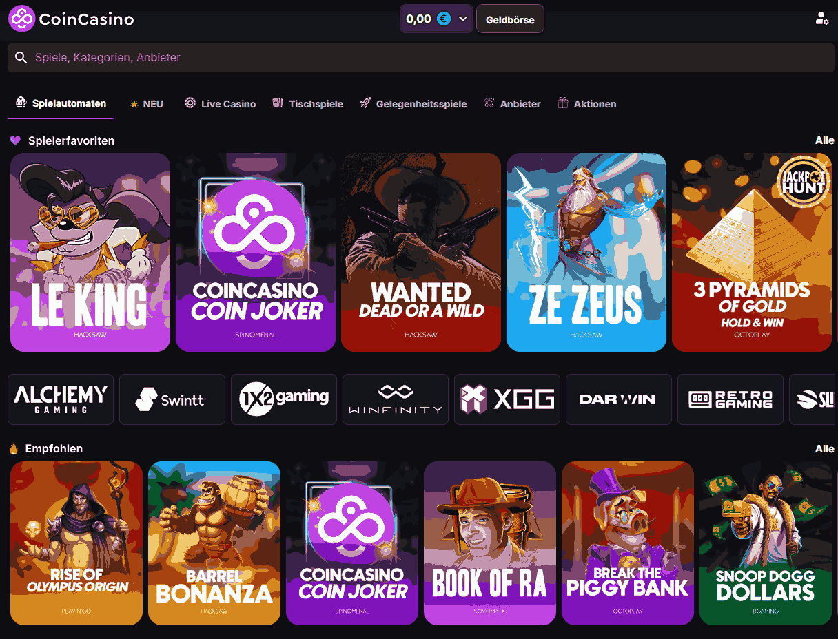 CoinCasino Spieleangebot