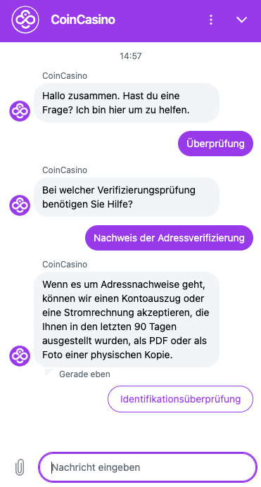 Live Chat CoinCasino