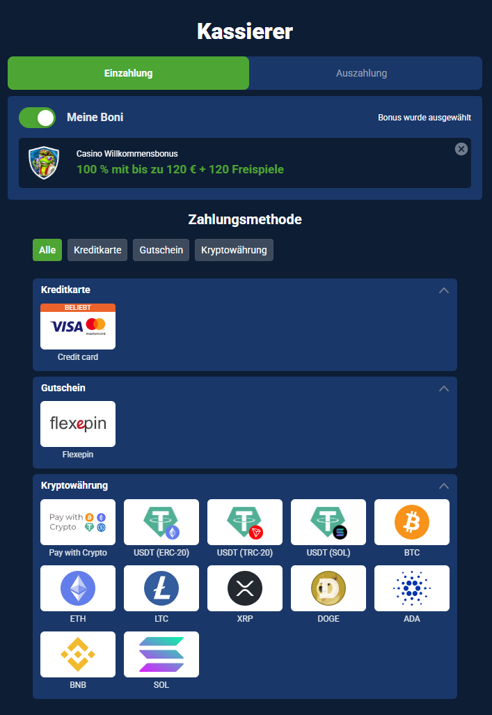 Zahlungsmethoden 20Bet