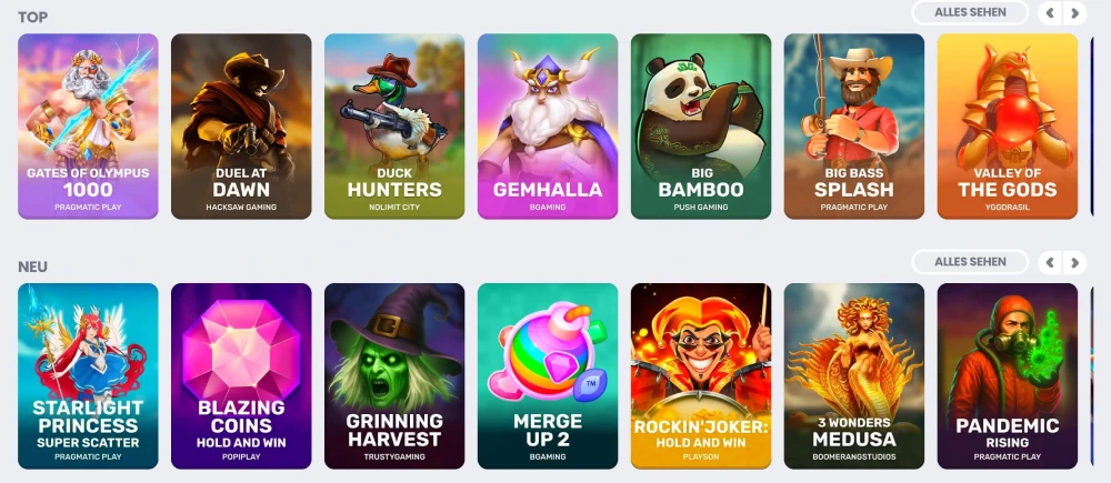 Auszug aus der Spieleauswahl bei Crocoslots