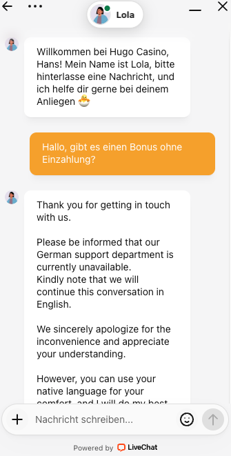 Chatverlauf mit dem Kundensupport