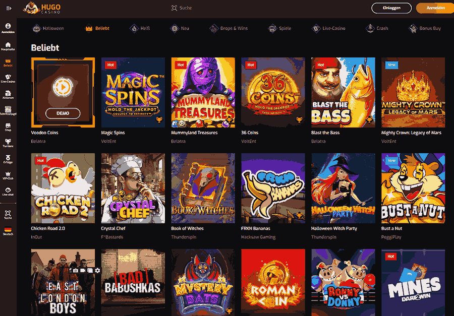 Hugo Casino Spieleangebot