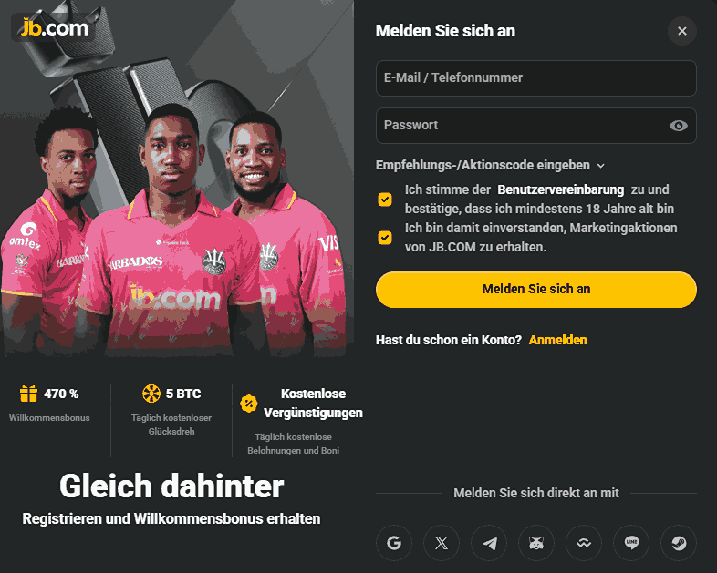 Anmeldeseite bei jb.com