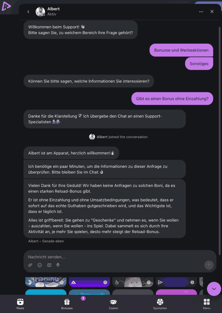 Live-Chat-Reels Casino