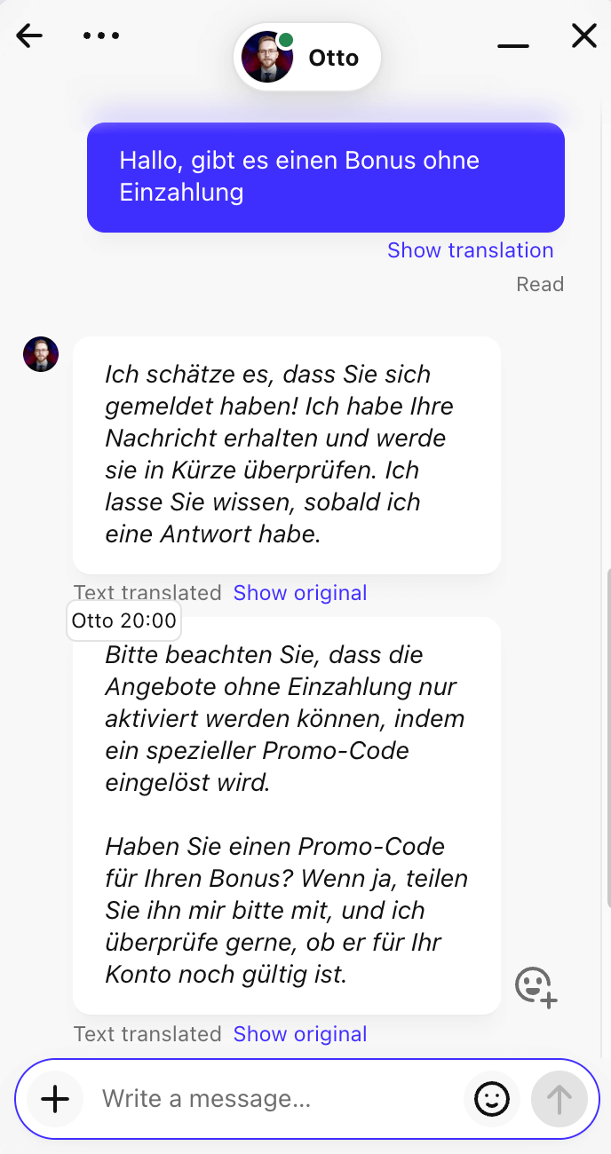 Live Chat Auszug Spinrise