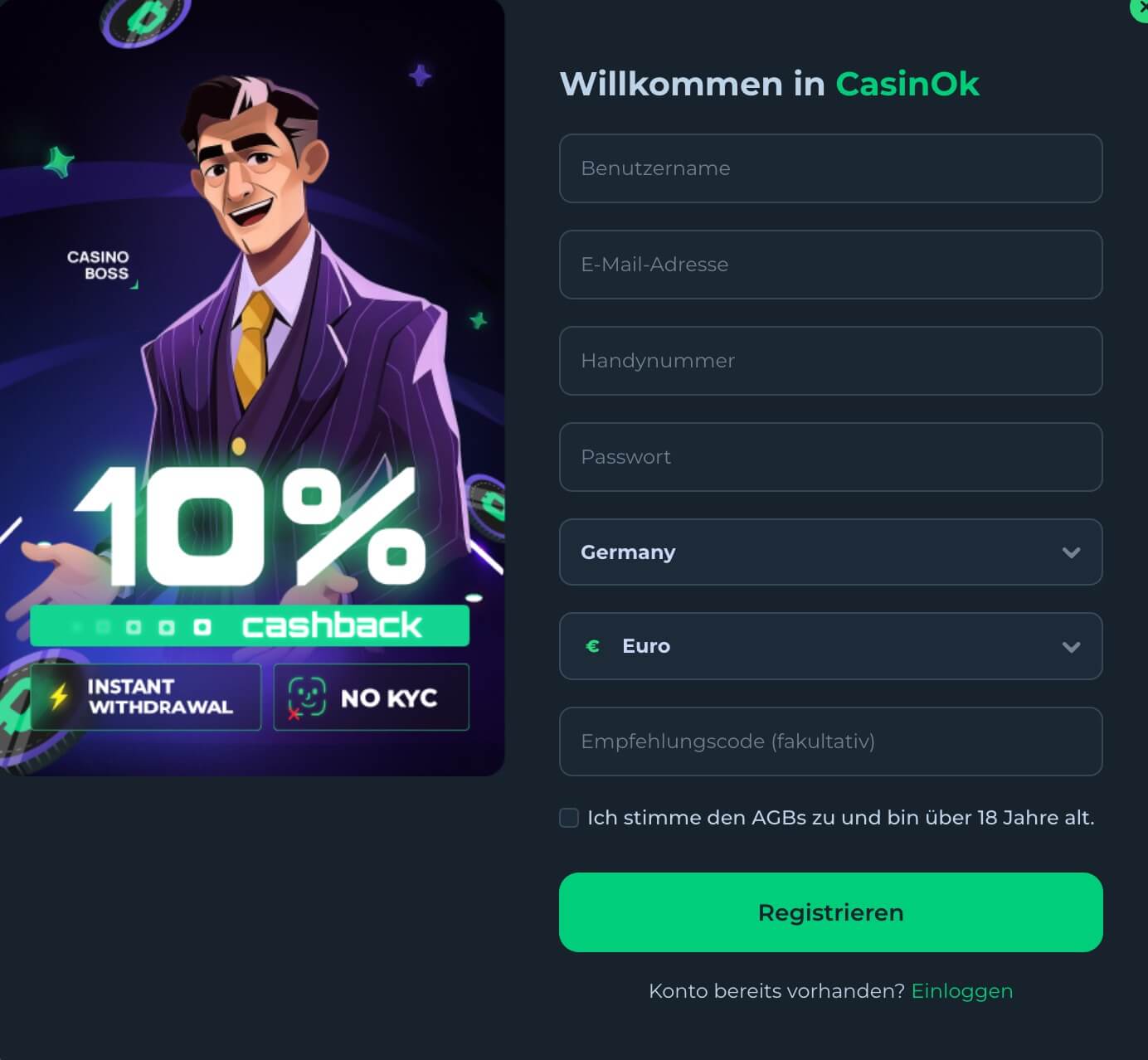 Anmeldeseite Casinok