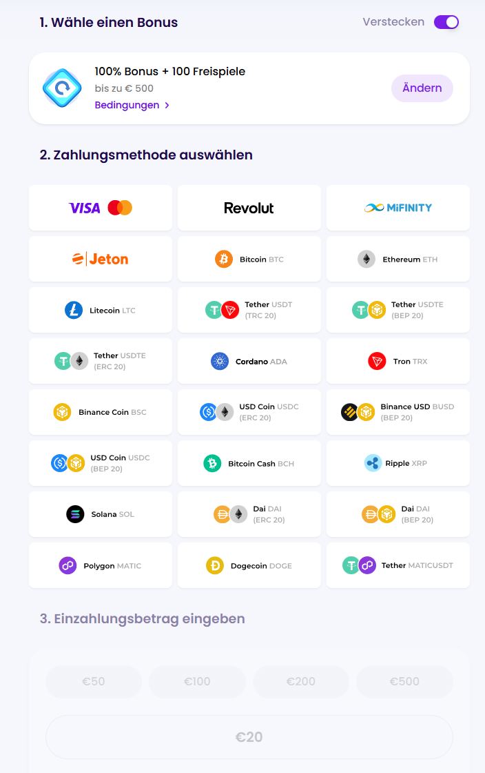 Einzahlungsmethoden bei Winnerz