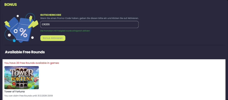 Promo Code eingeben