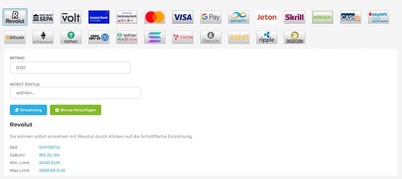 Einzahlungsoptionen