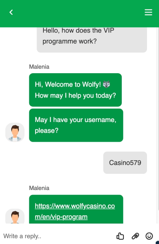 Live Chat Wolfy Casino