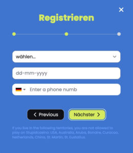 Waehrung, Geburtsdatum & Telefonnummer eingeben bei der Registrierung