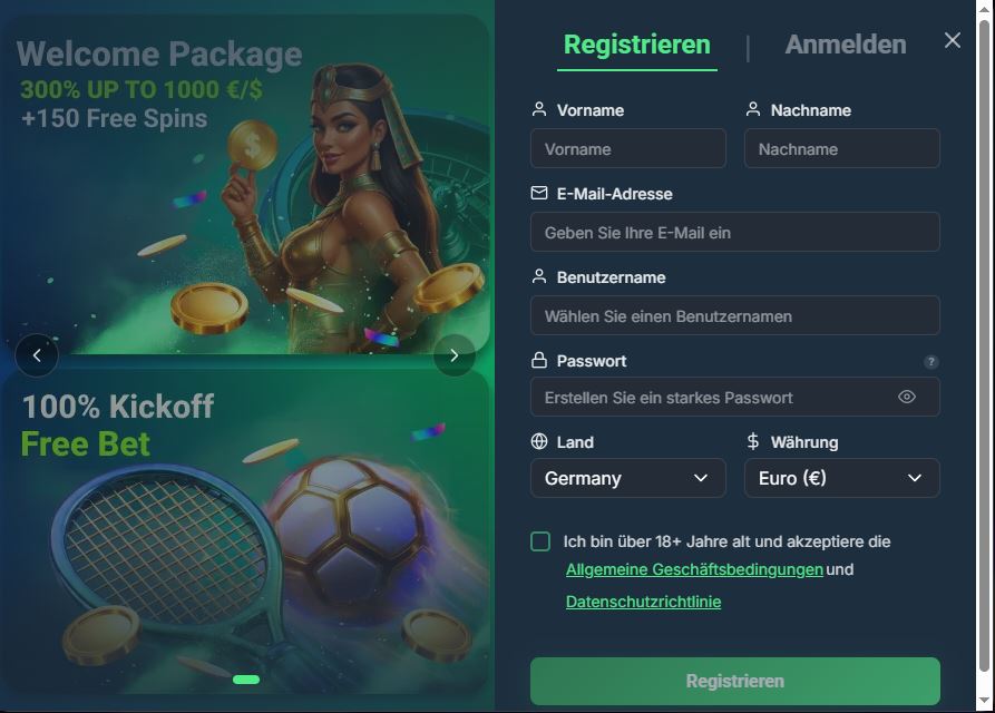Registrierungsseite BetPortal