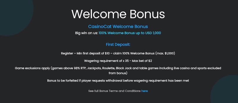 Casinocat Welcome Bonus