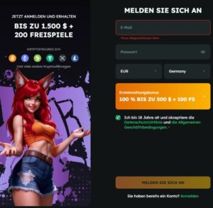 FoxSlots Registrierungsseite Schritt 1