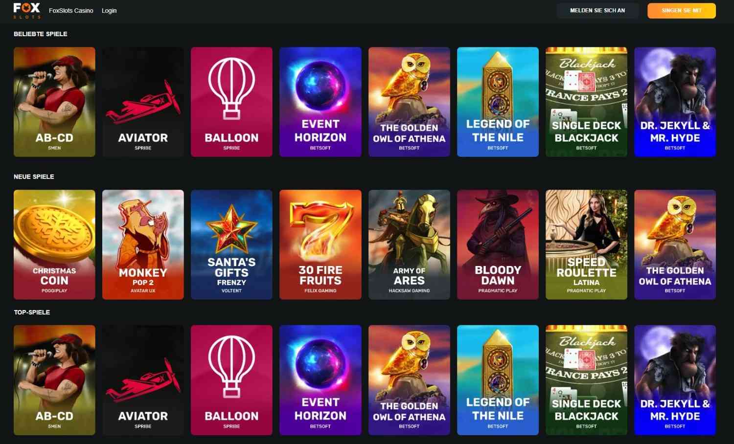 FoxSlots Spielelobby
