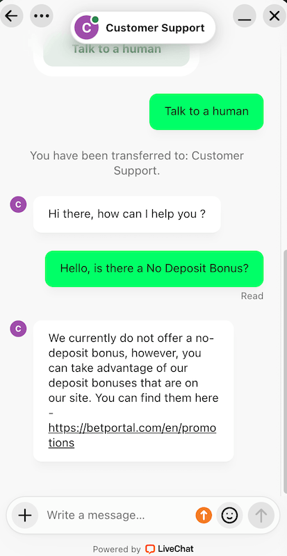 Live Chat BetPortal