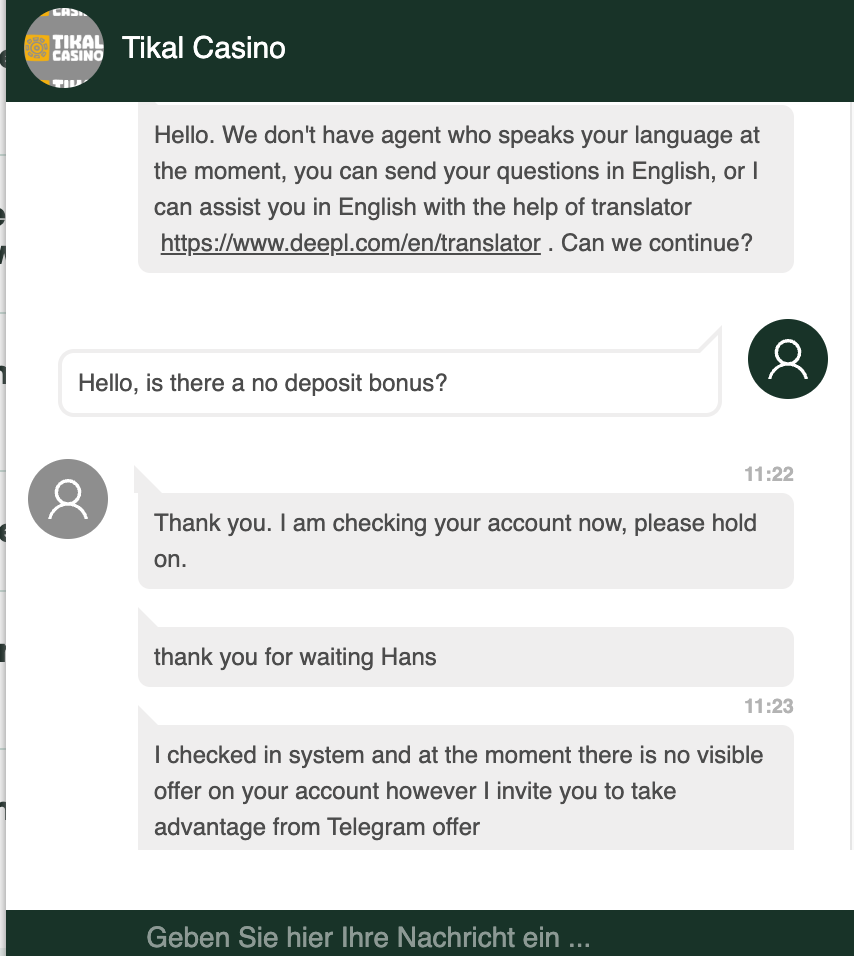 Live Chat Tikal Casino