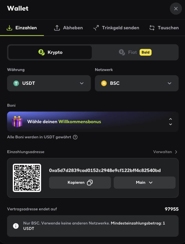 Krypto einzahlen Qzino