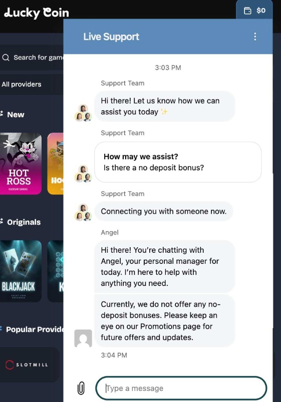 Lucky Coin Live Chat
