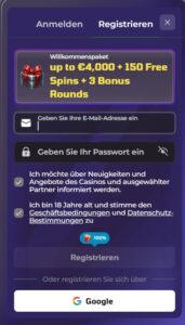 Registrierungsseite Luckycapone