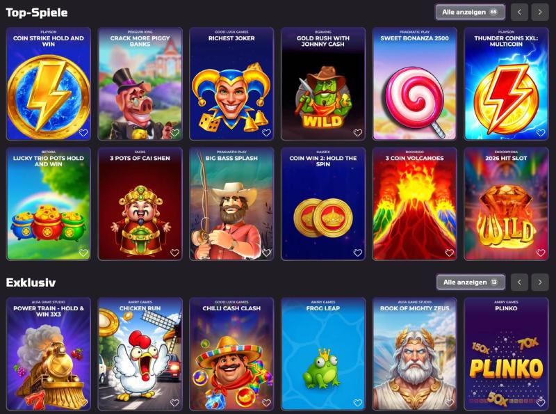 Spieleauswahl bei Luckycapone