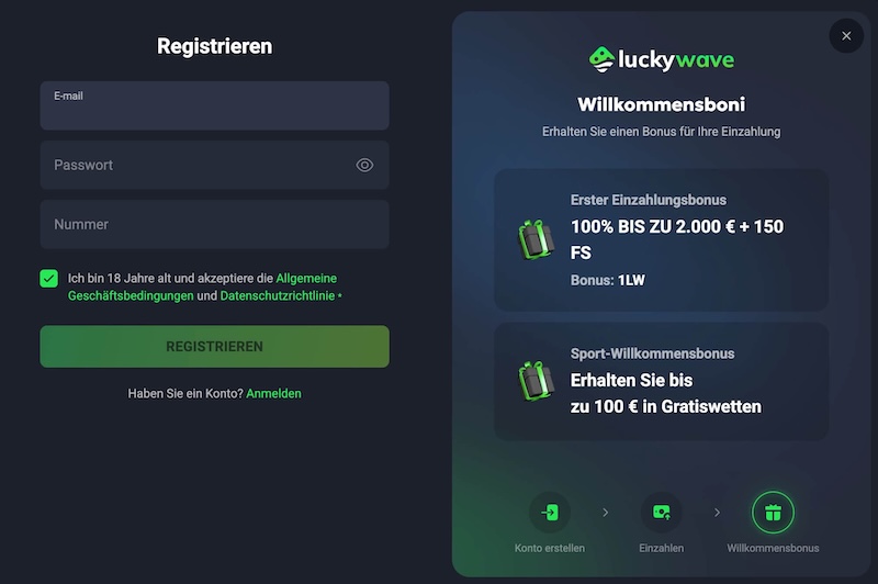 Registrierungsseite LuckyWave