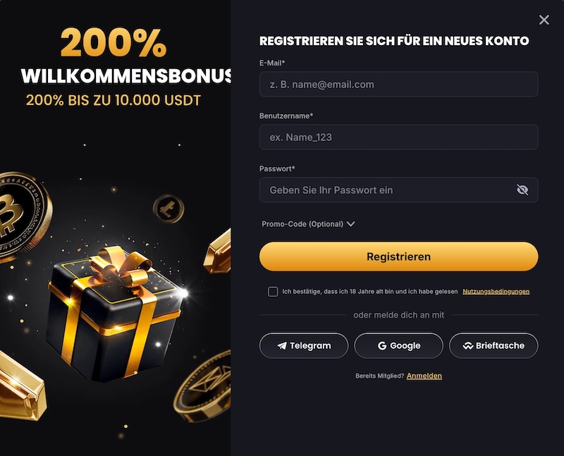Anmeldeseite Lucky Block