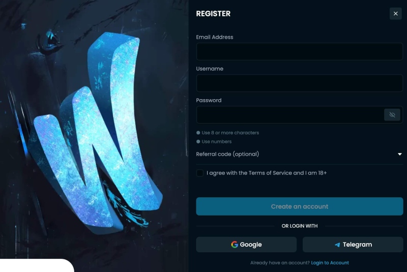 Registrierungsseite Winna.com