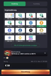 Einzahlung mit Bitcoin RoyalXO