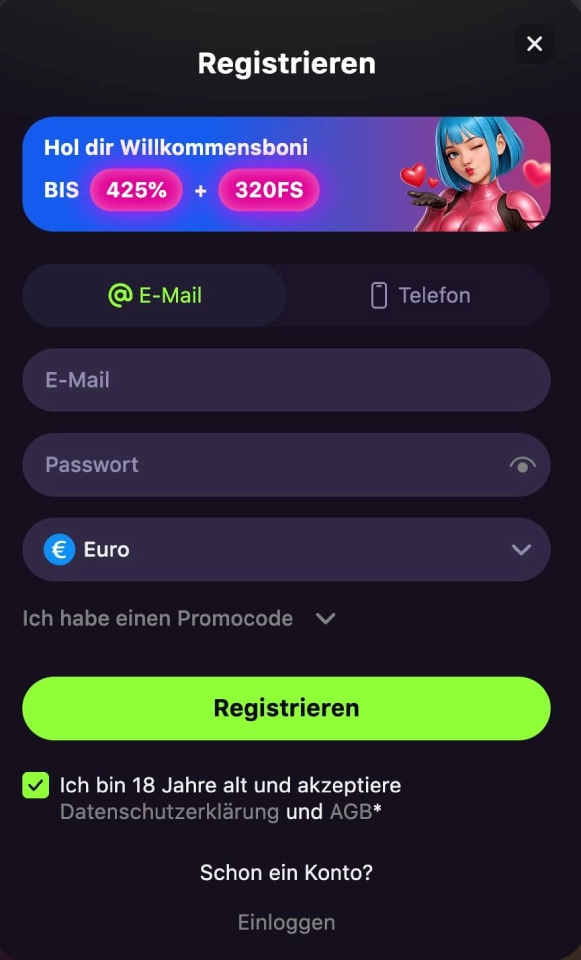 GameSpot Registrierungsseite