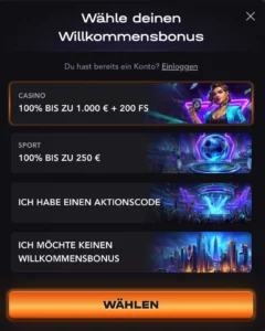 Madcasino Registrierung Bonus waehlen