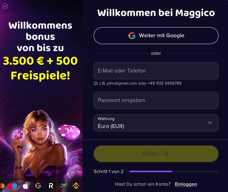 Registrierungsseite Maggico