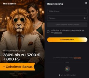 WildChance Registrierung Schritt 1