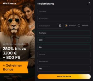 WildChance Registrierung Schritt 2